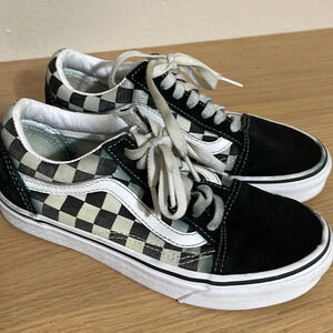 Vans Off The Wall - Old Skool Checkerboard - Suede Sneakers - Black/White sz 5